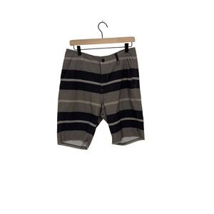 Oakley Board Shorts Gray Black Striped Stretch Swim Surf Shorts Size 30